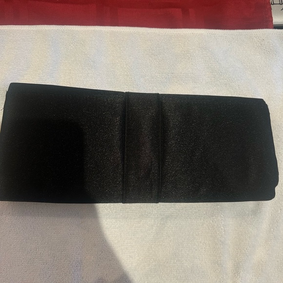 Black satin with silver buckle clutch bag - Picture 1 of 5